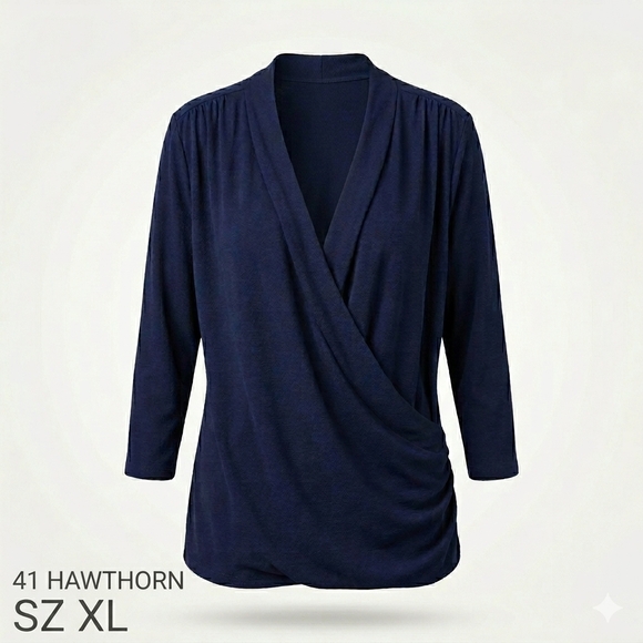 41 Hawthorn Tops - 41 Hawthorn Navy Draped Wrap-Front Blouse